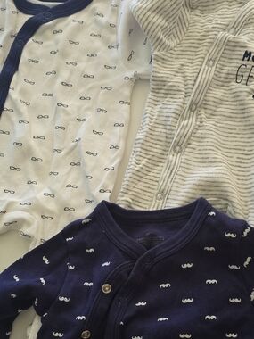 3-Piece Baby Bodysuit Set - Navy, White & Gray